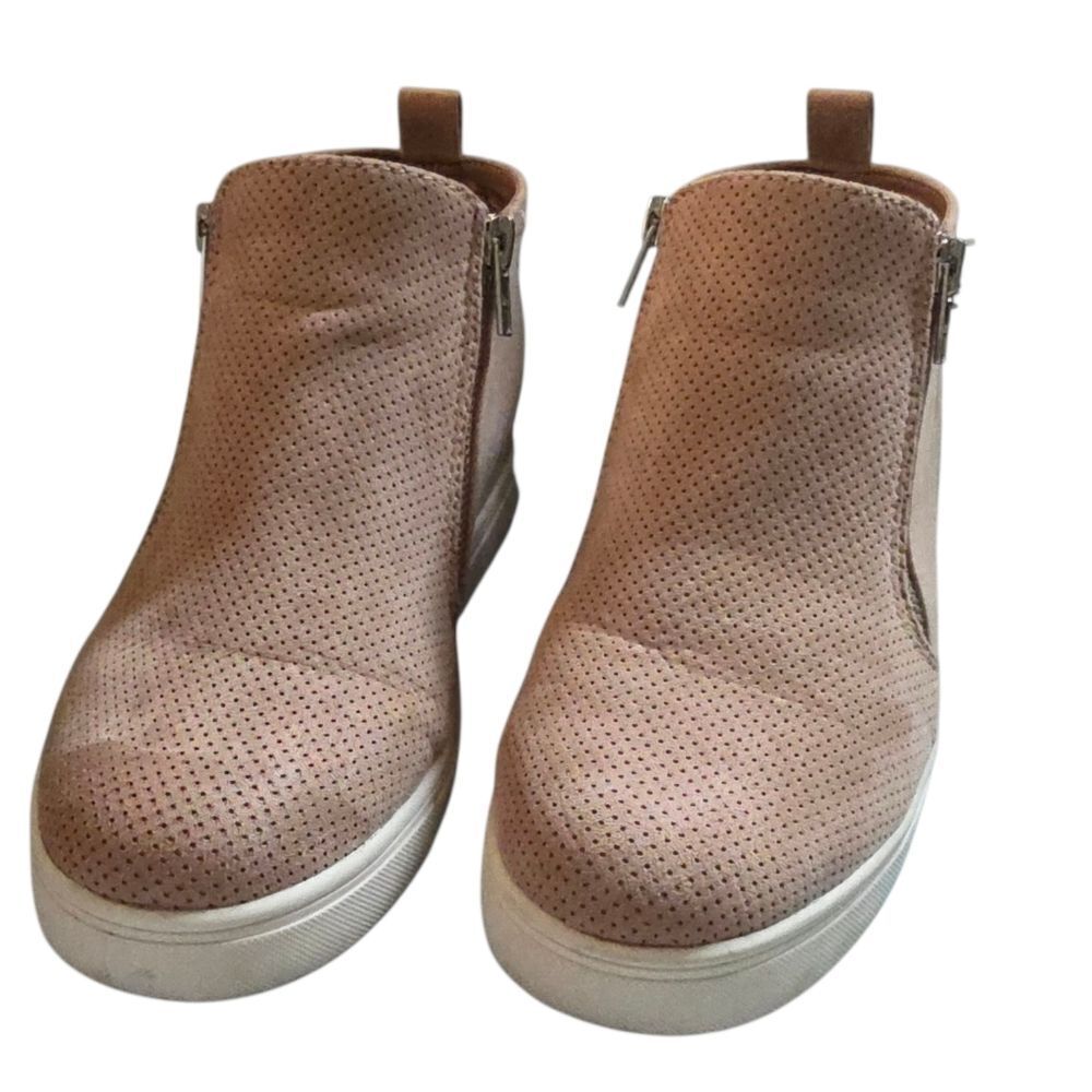 Blush Perforated Zip-up Wedge Sneakers